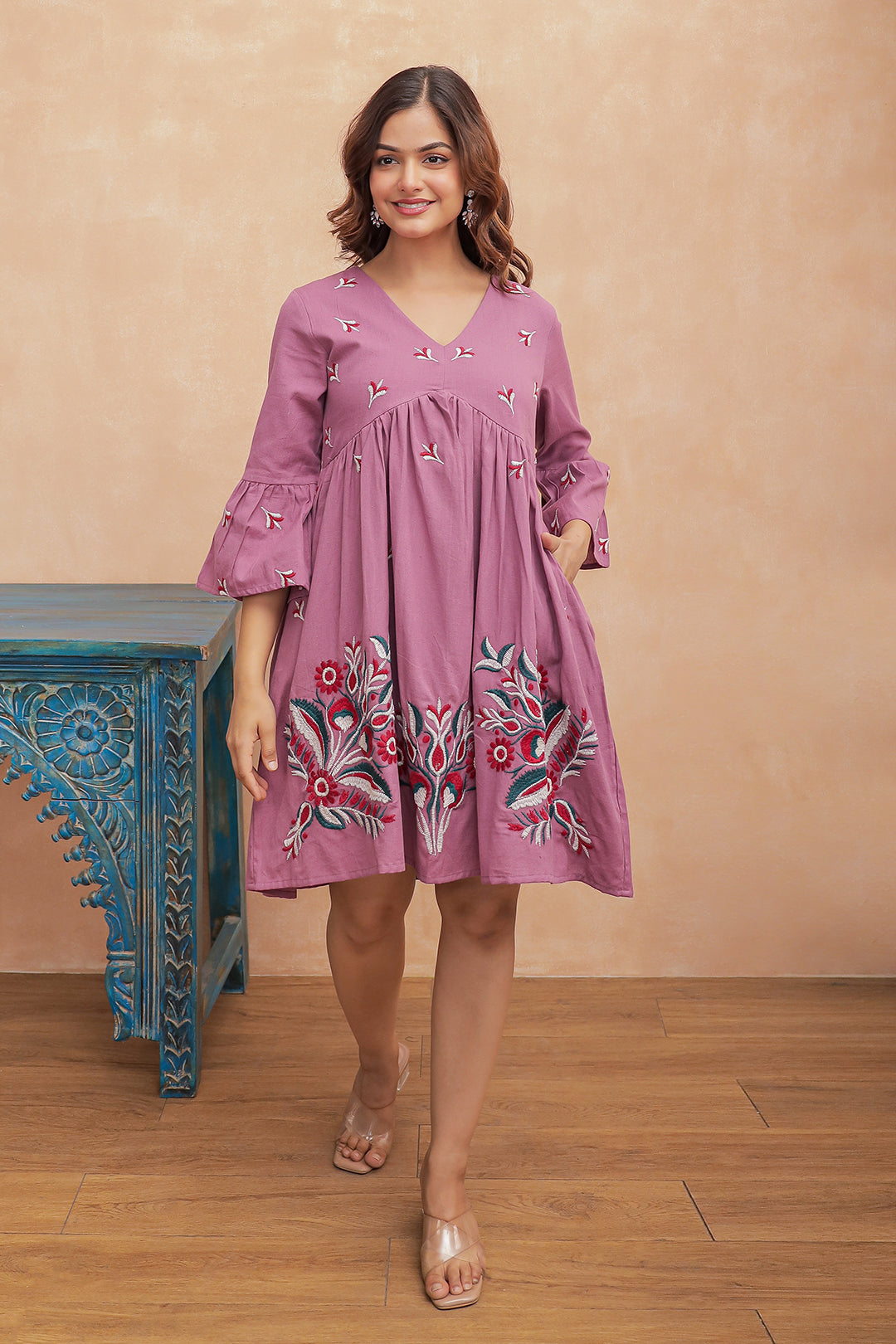 Abhi mauve embroidery dress