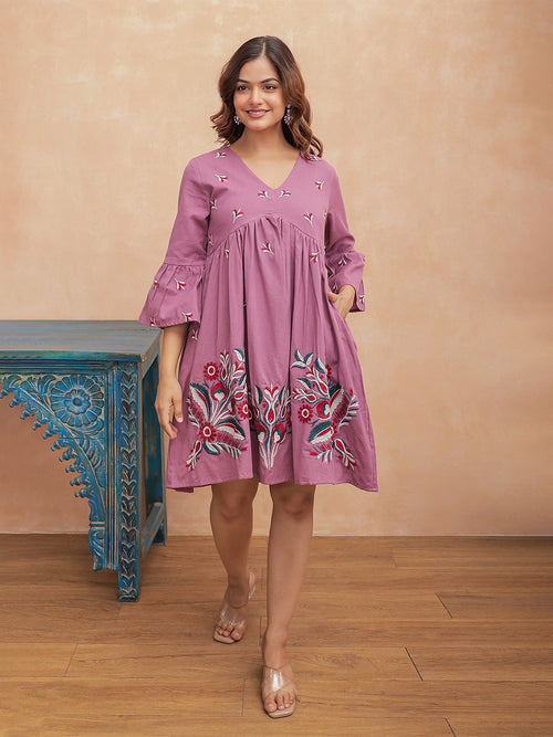 Abhi Mauve Embroidery Dress