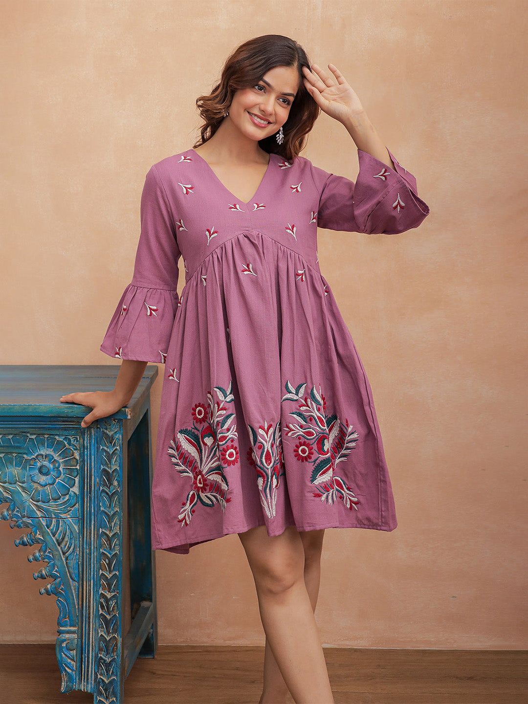 Abhi Mauve Embroidery Dress