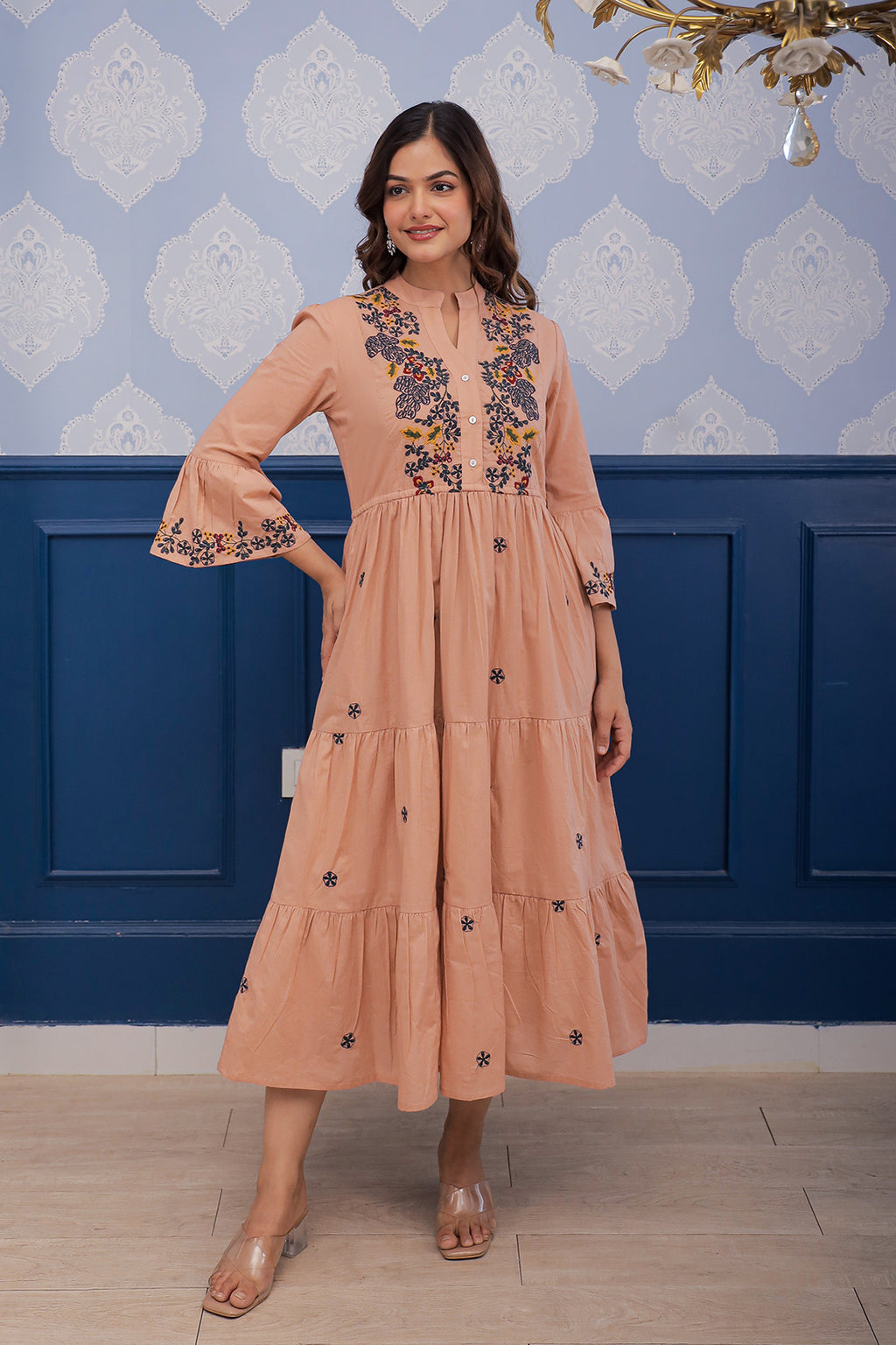 Emma Apricot Embroidery Dress