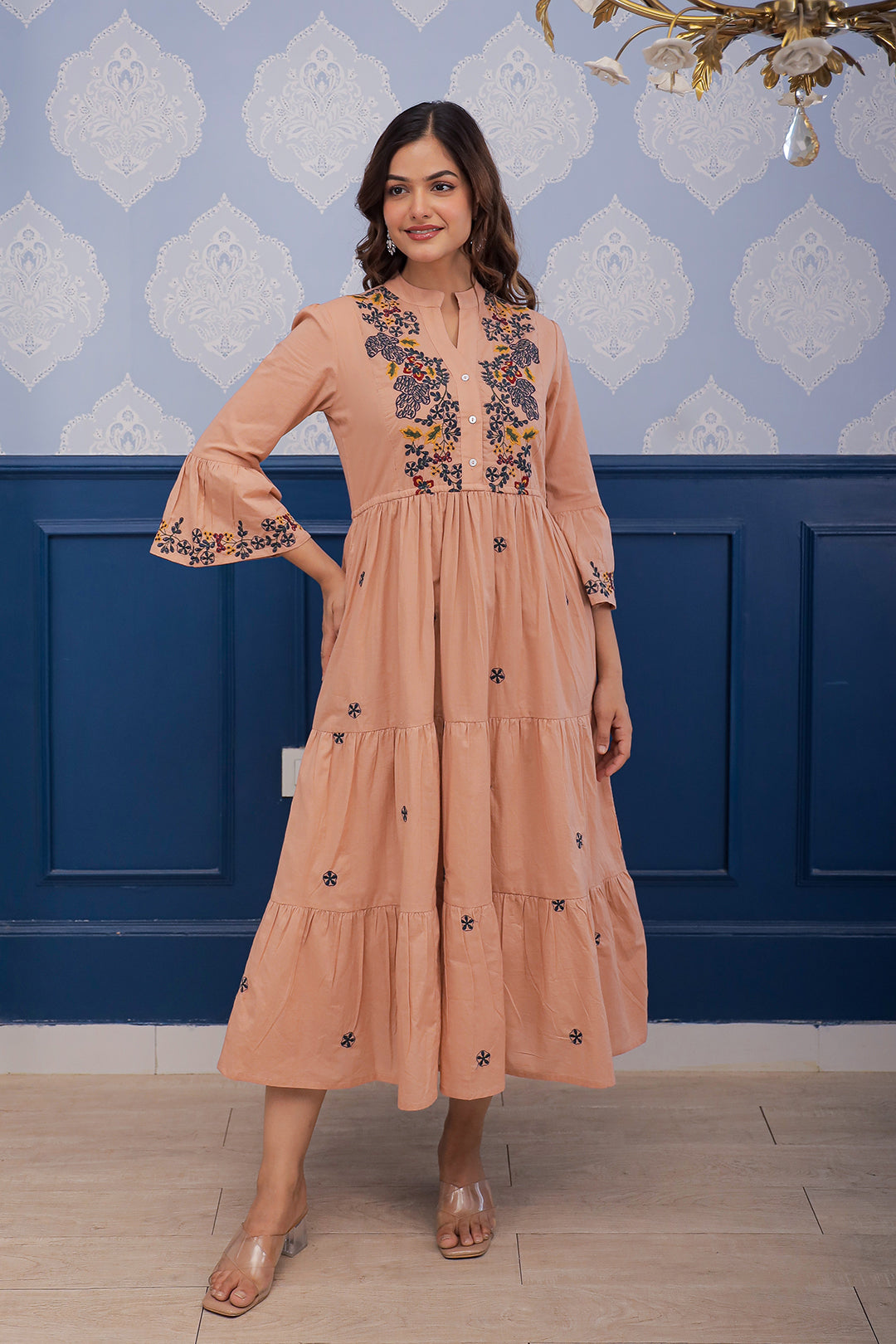 Emma Apricot Embroidery Dress