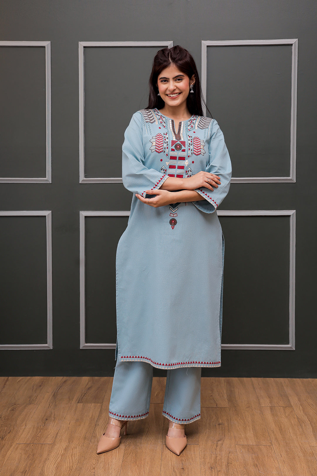 Madhuri Grey Embroidery Kurta set