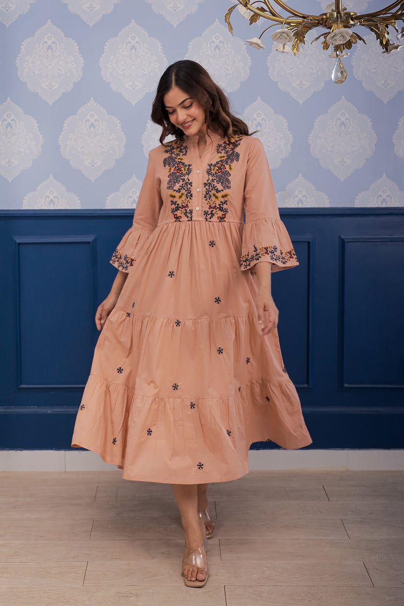 Emma rust  embroidery dress