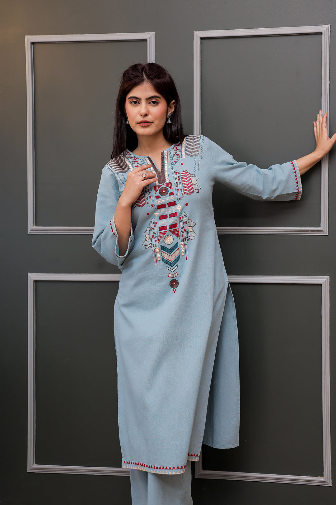 Madhuri Grey Embroidery Kurta set