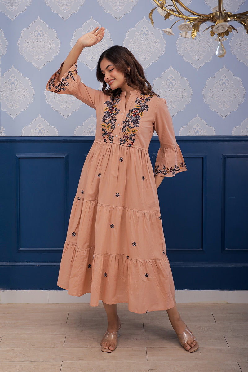 Emma rust  embroidery dress