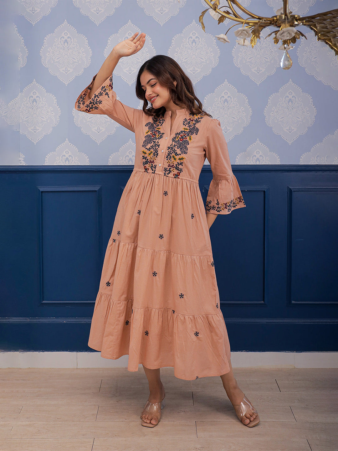 Emma Apricot Embroidery Dress
