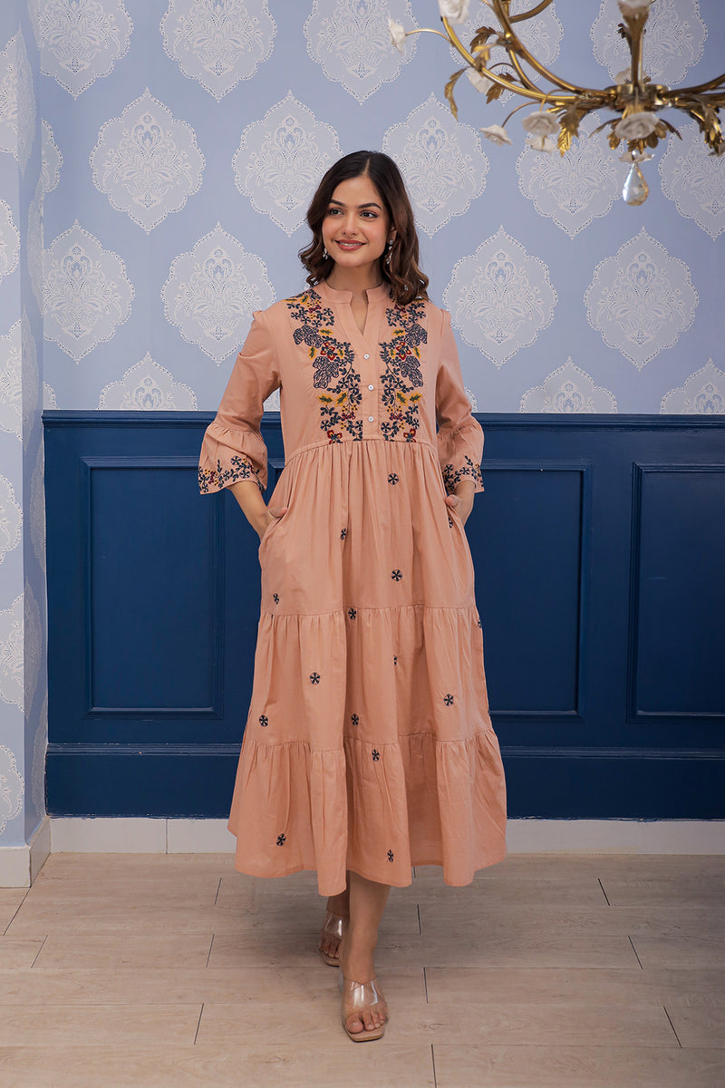 Emma rust  embroidery dress
