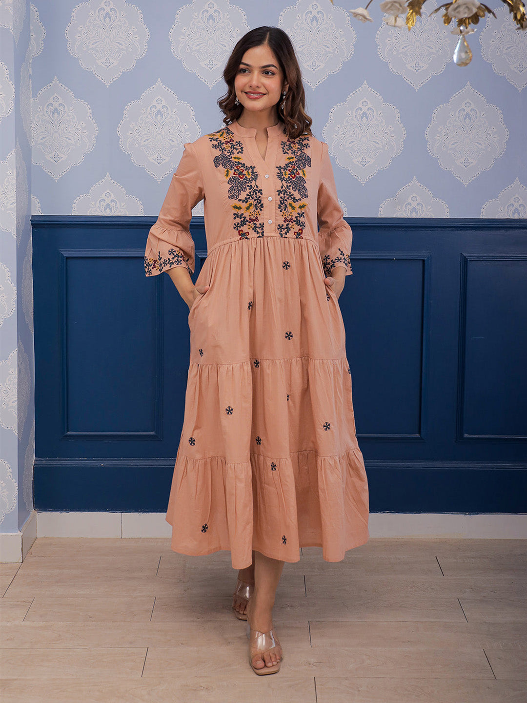 Emma Apricot Embroidery Dress