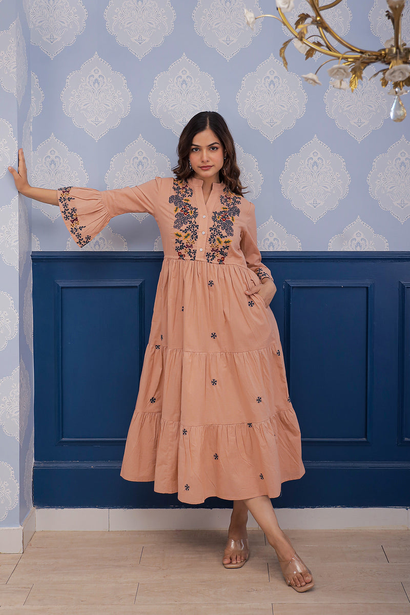 Emma rust  embroidery dress