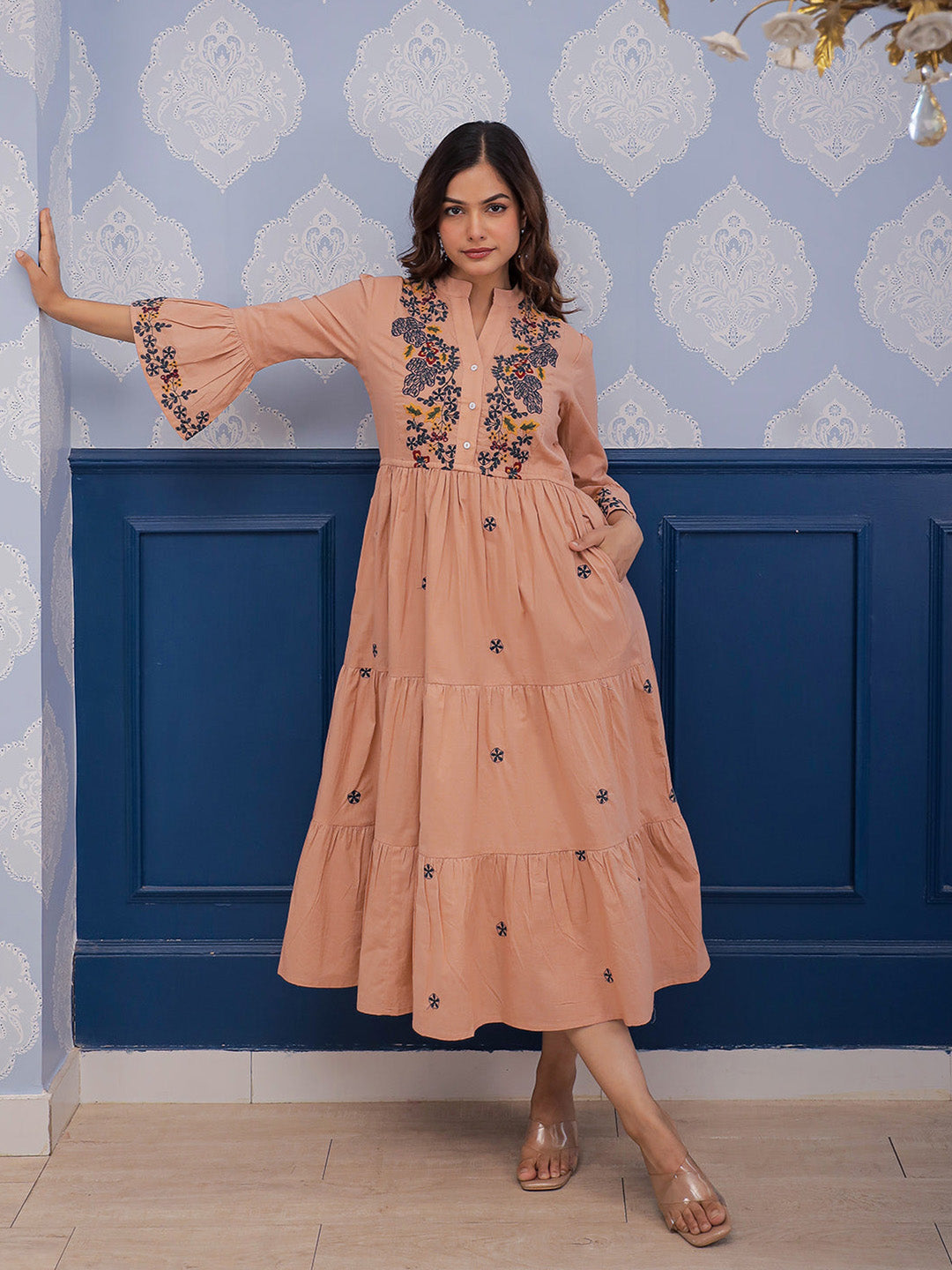 Emma Apricot Embroidery Dress