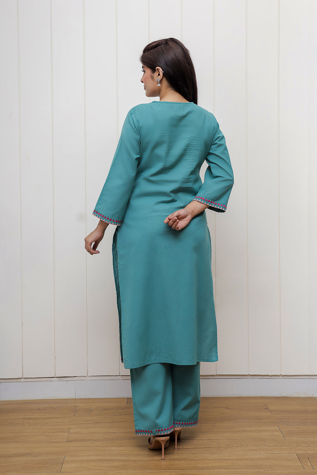 Madhuri Teal Green Embroidery Kurta set