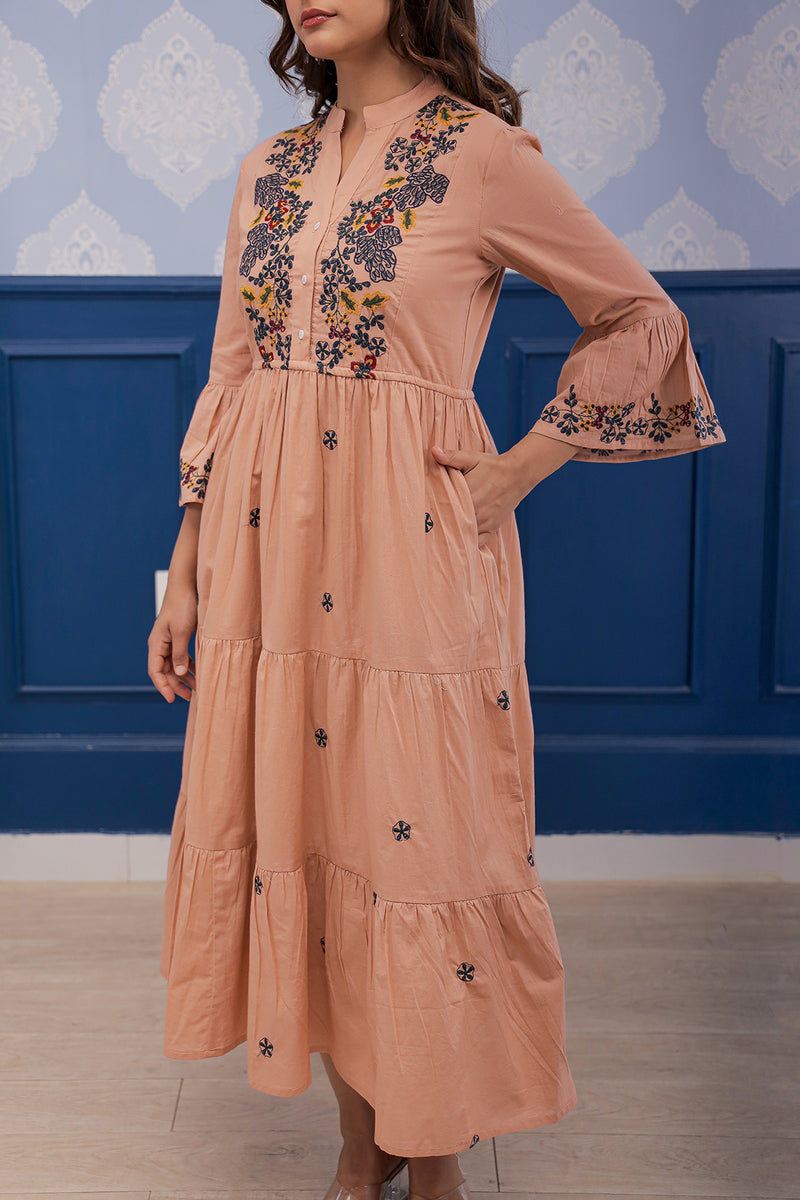 Emma rust  embroidery dress