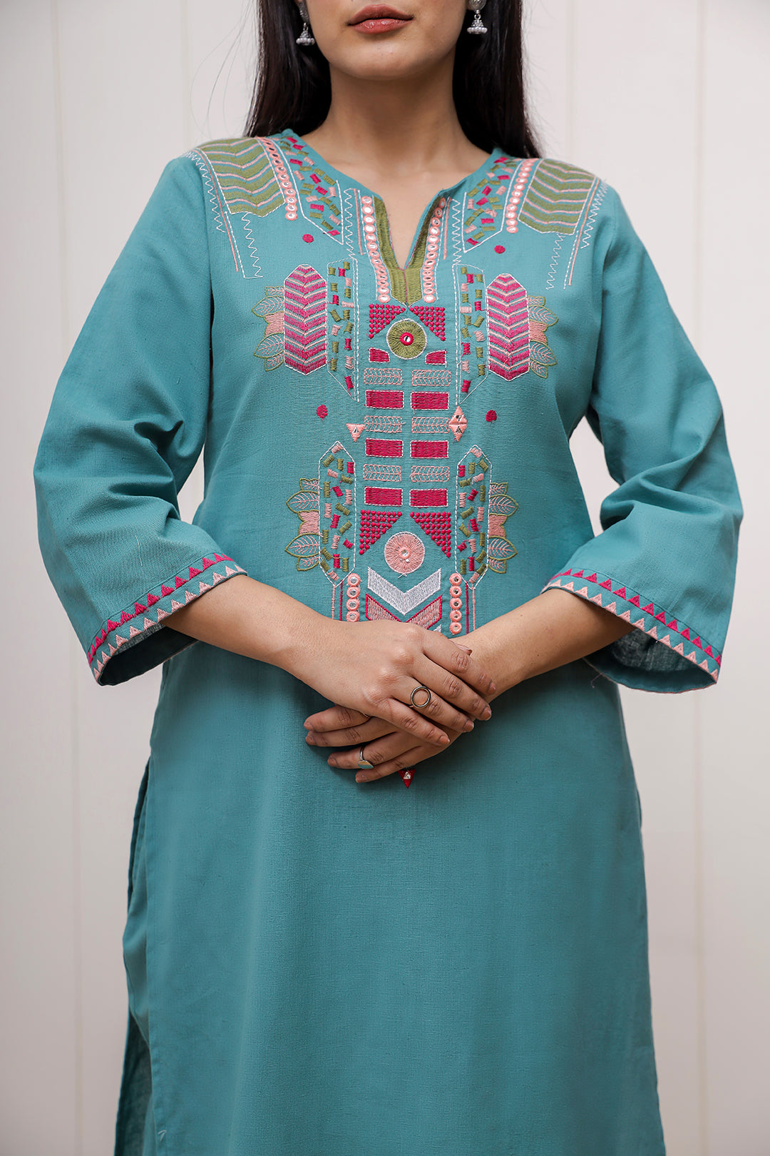 Madhuri Teal Green Embroidery Kurta set