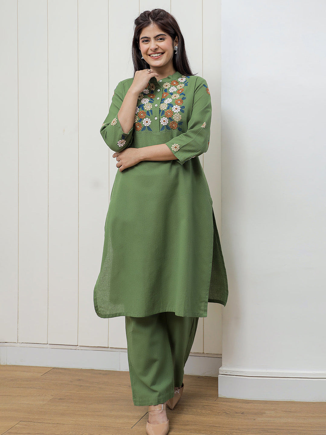 Augustya Green Embroidery Kurta Set