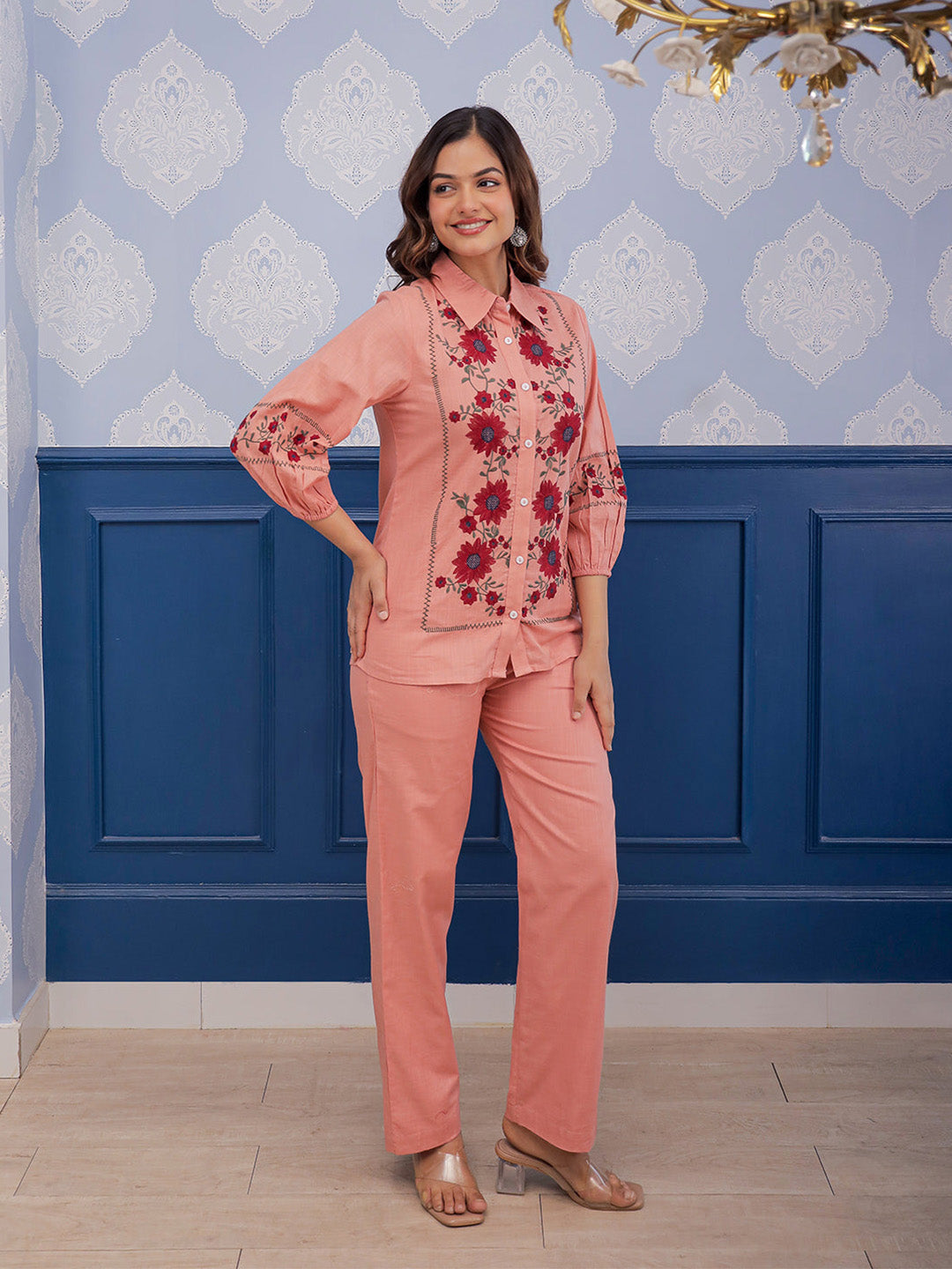 Veena Pink Embroidery Co-ord set