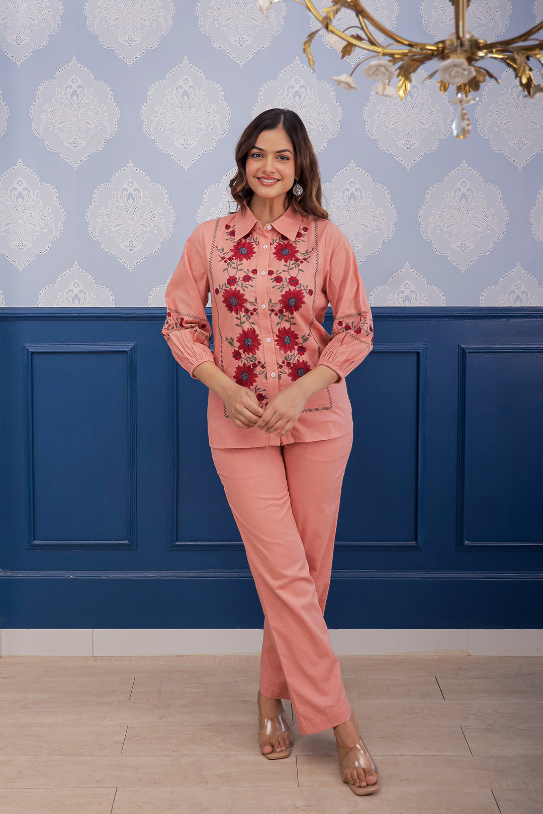 Veena Pink Embroidery Co-ord set