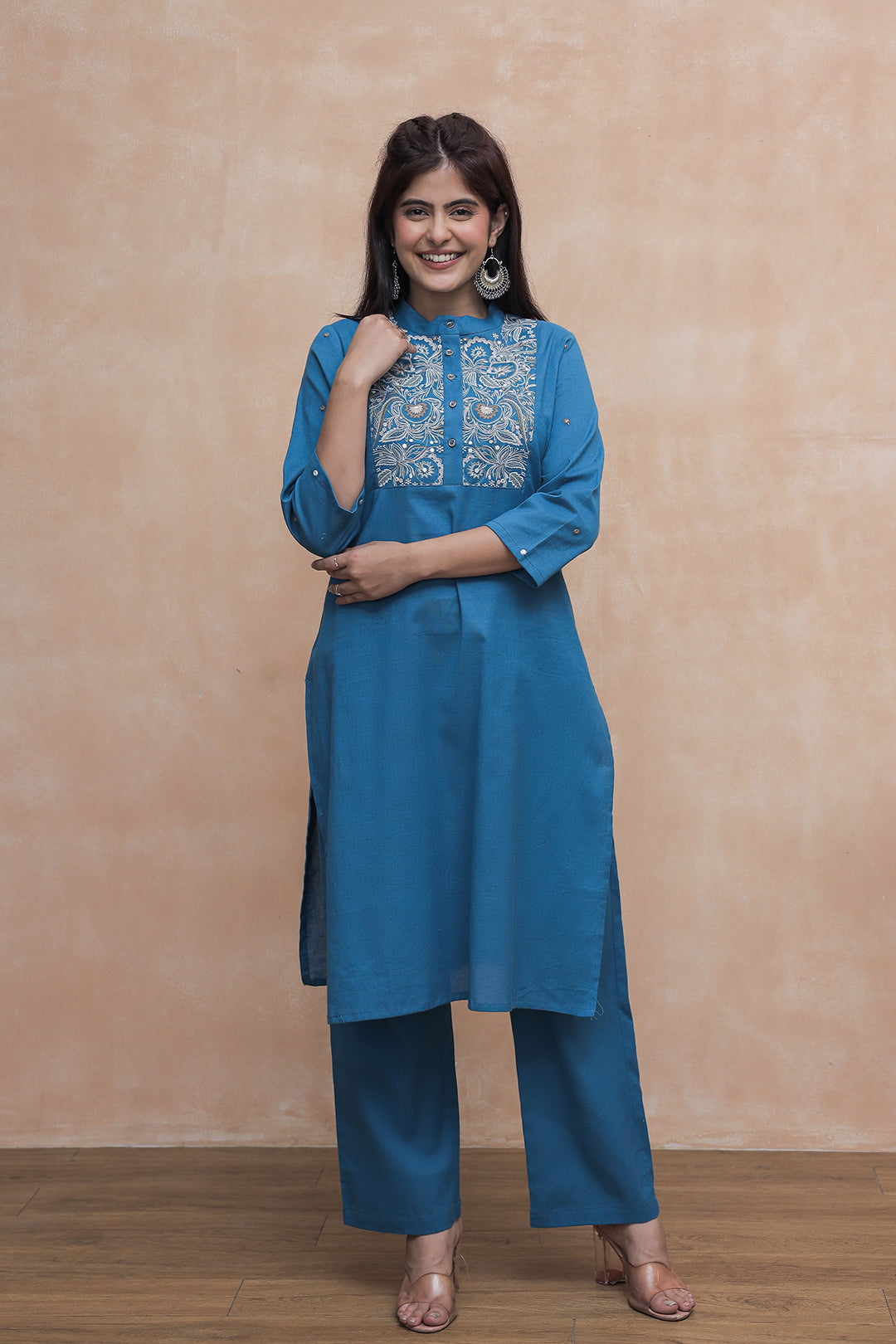 Augustya Blue Embroidery Kurta Set