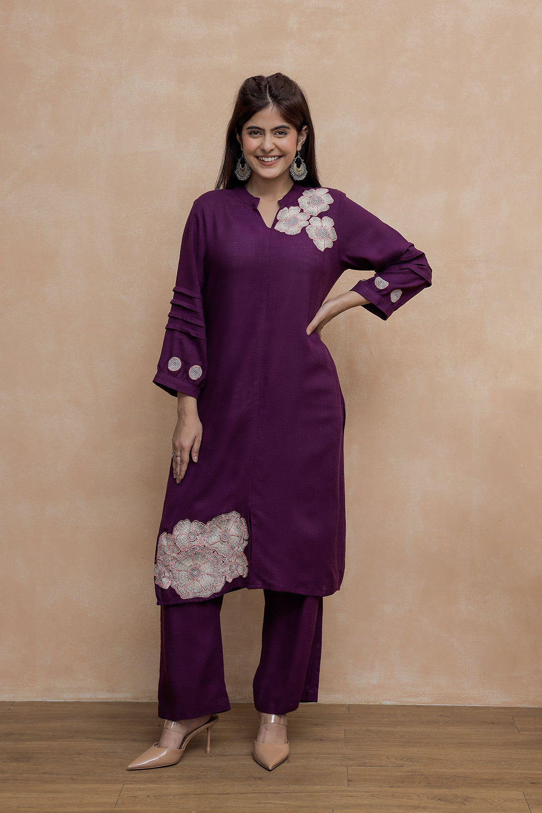 Nancy-2  Rich Wine Purple Embroidery Kurta Set