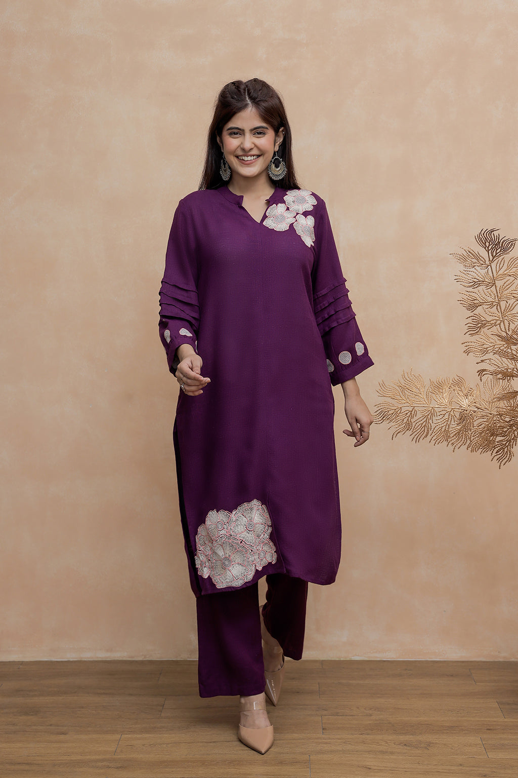 Nancy-2  Rich Wine Purple Embroidery Kurta Set