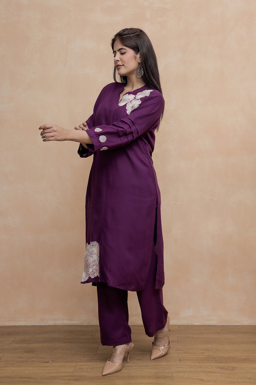 Nancy-2  Rich Wine Purple Embroidery Kurta Set