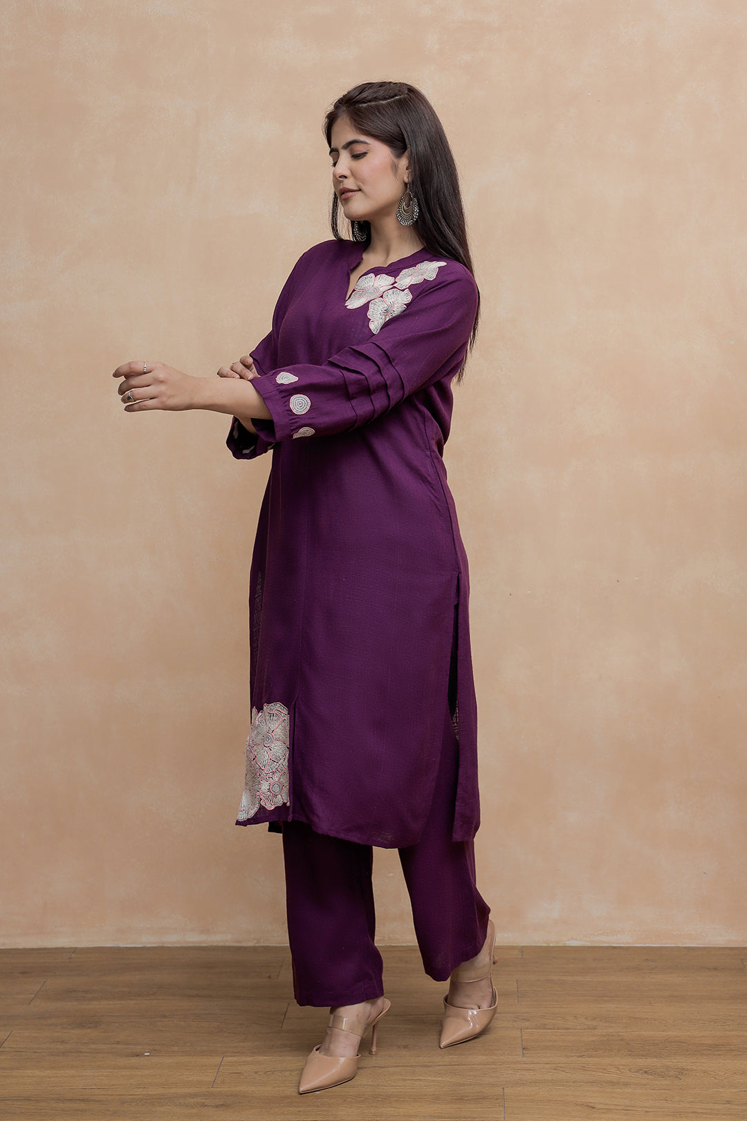 Nancy-2  Rich Wine Purple Embroidery Kurta Set