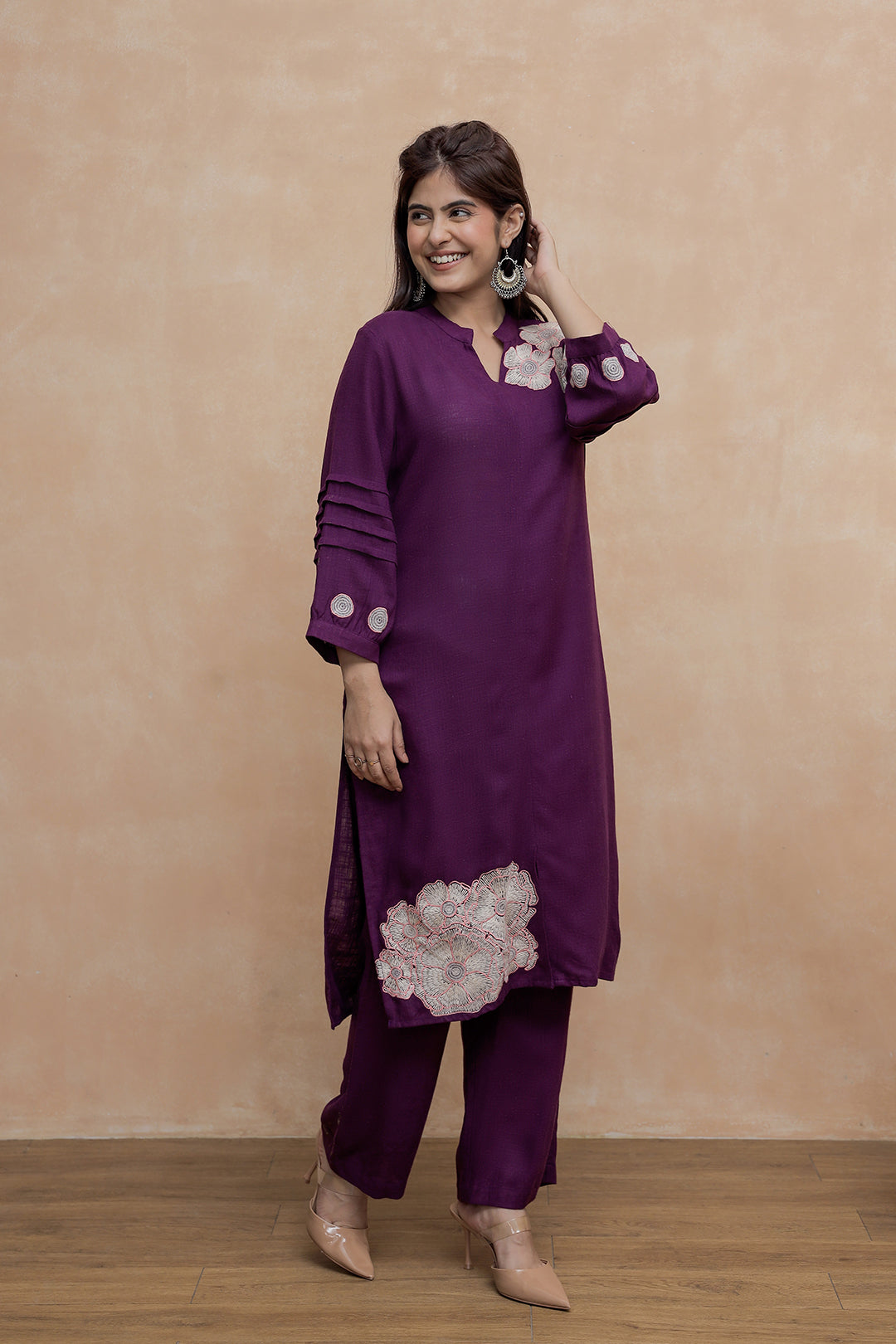Nancy-2  Rich Wine Purple Embroidery Kurta Set