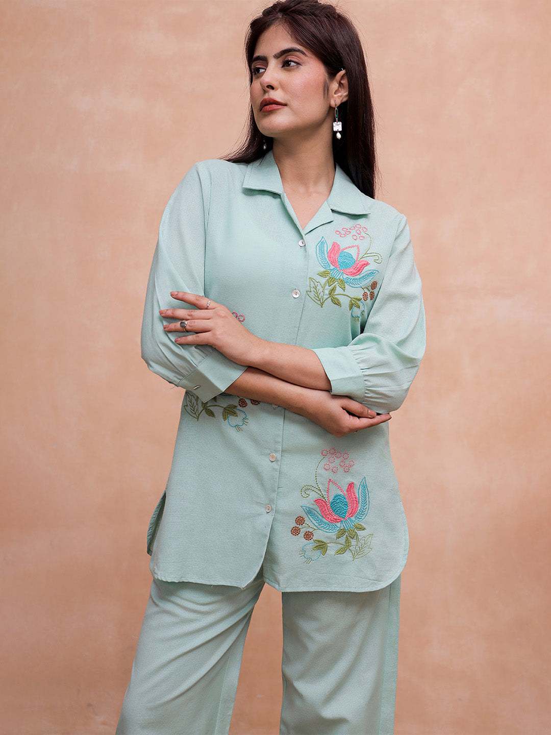 Kabir Sage Green  Embroidery Kurta Set