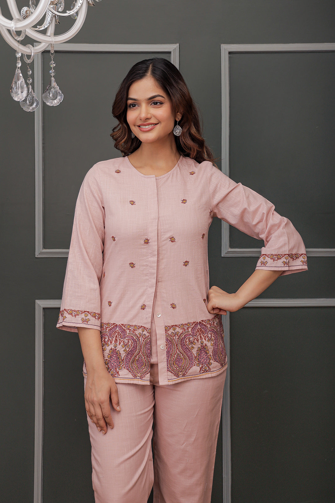 Nancy pink embroidery co-ord set