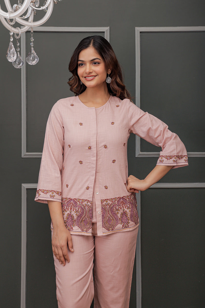 Nancy pink embroidery co-ord set