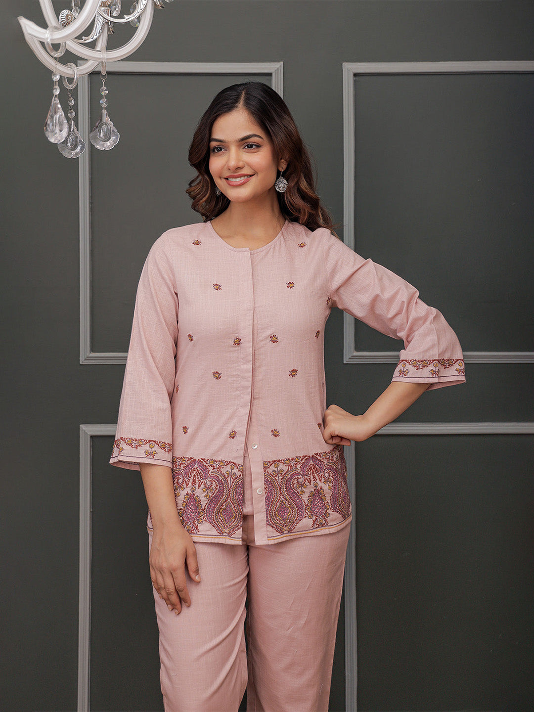 Nancy Pink Embroidery Co-ord set