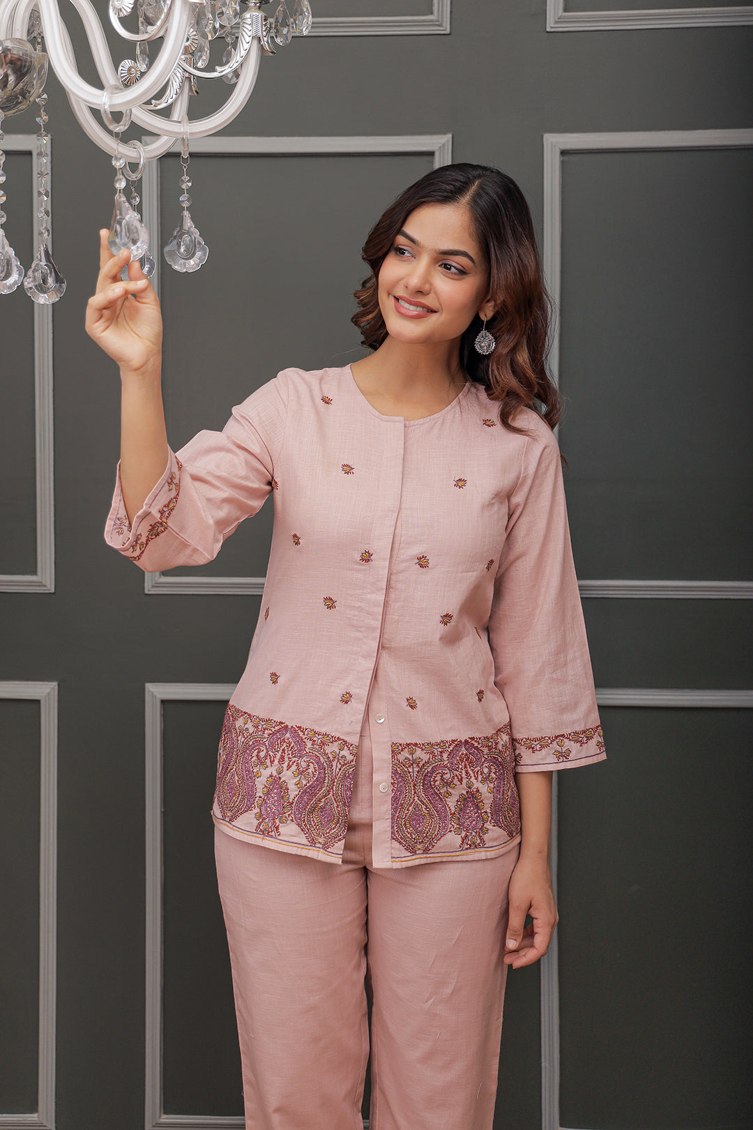 Nancy pink embroidery co-ord set