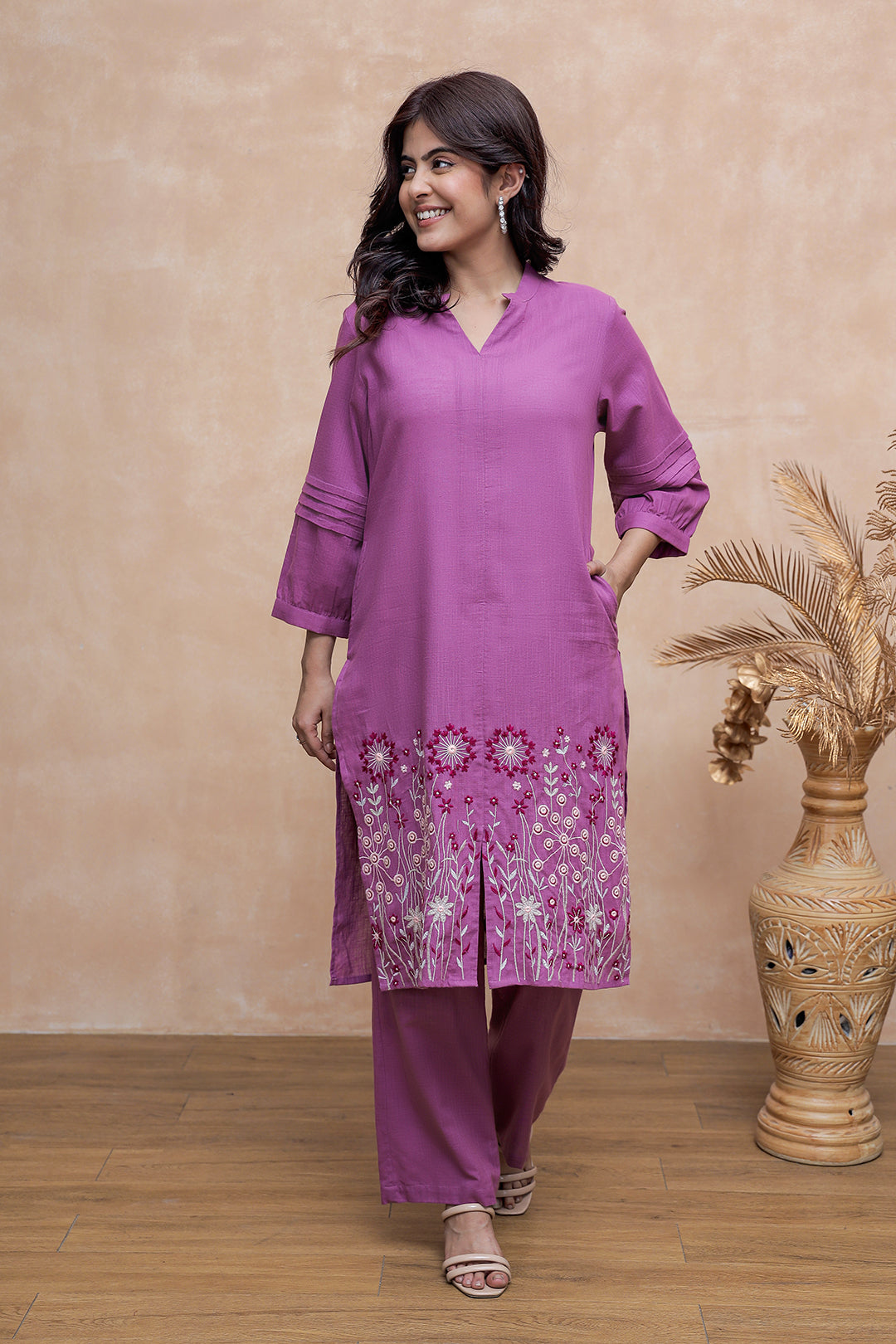 Nancy Purple Embroidery Kurta Set