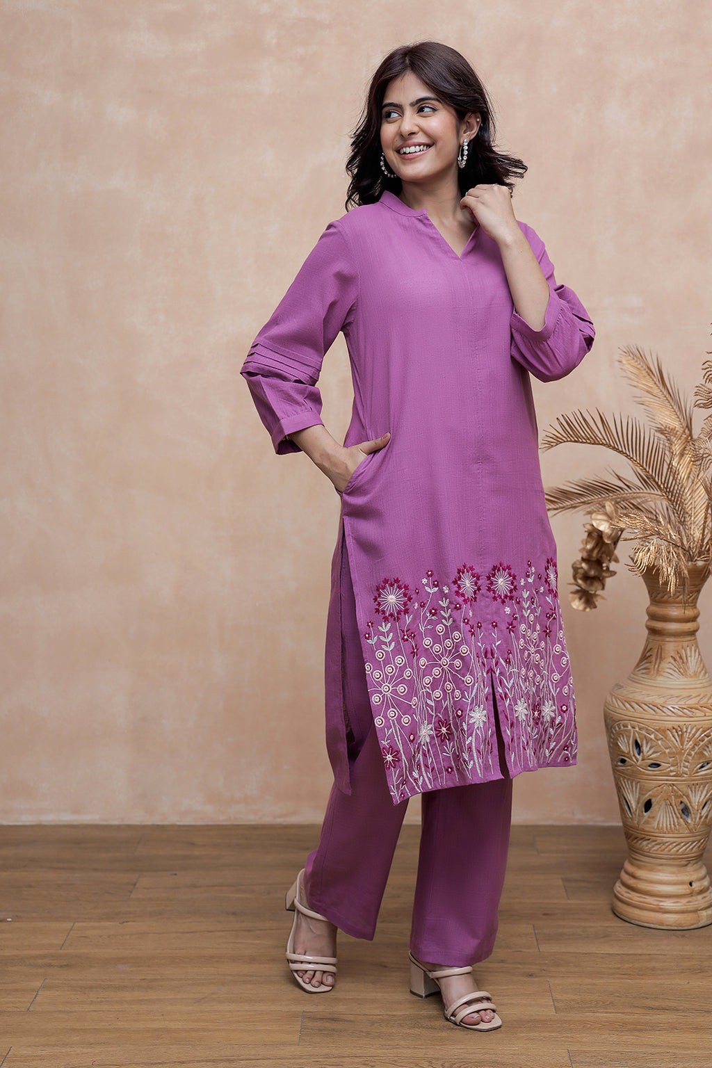 Nancy Purple Embroidery Kurta Set