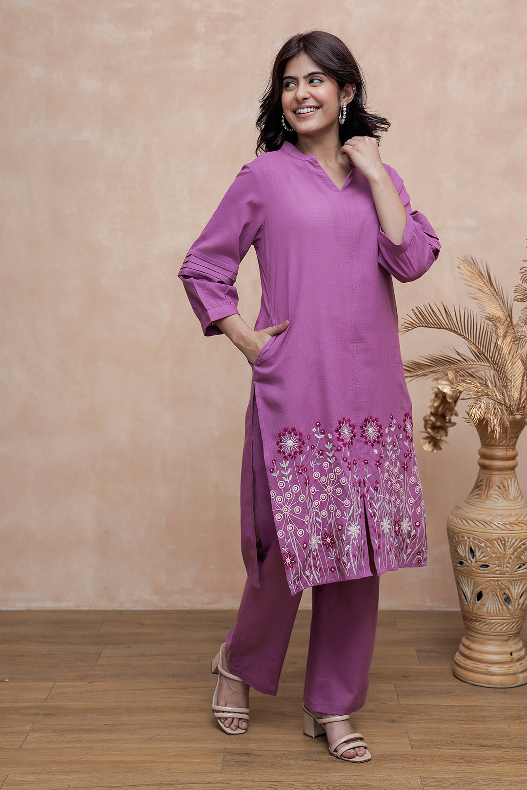 Nancy Purple Embroidery Kurta Set