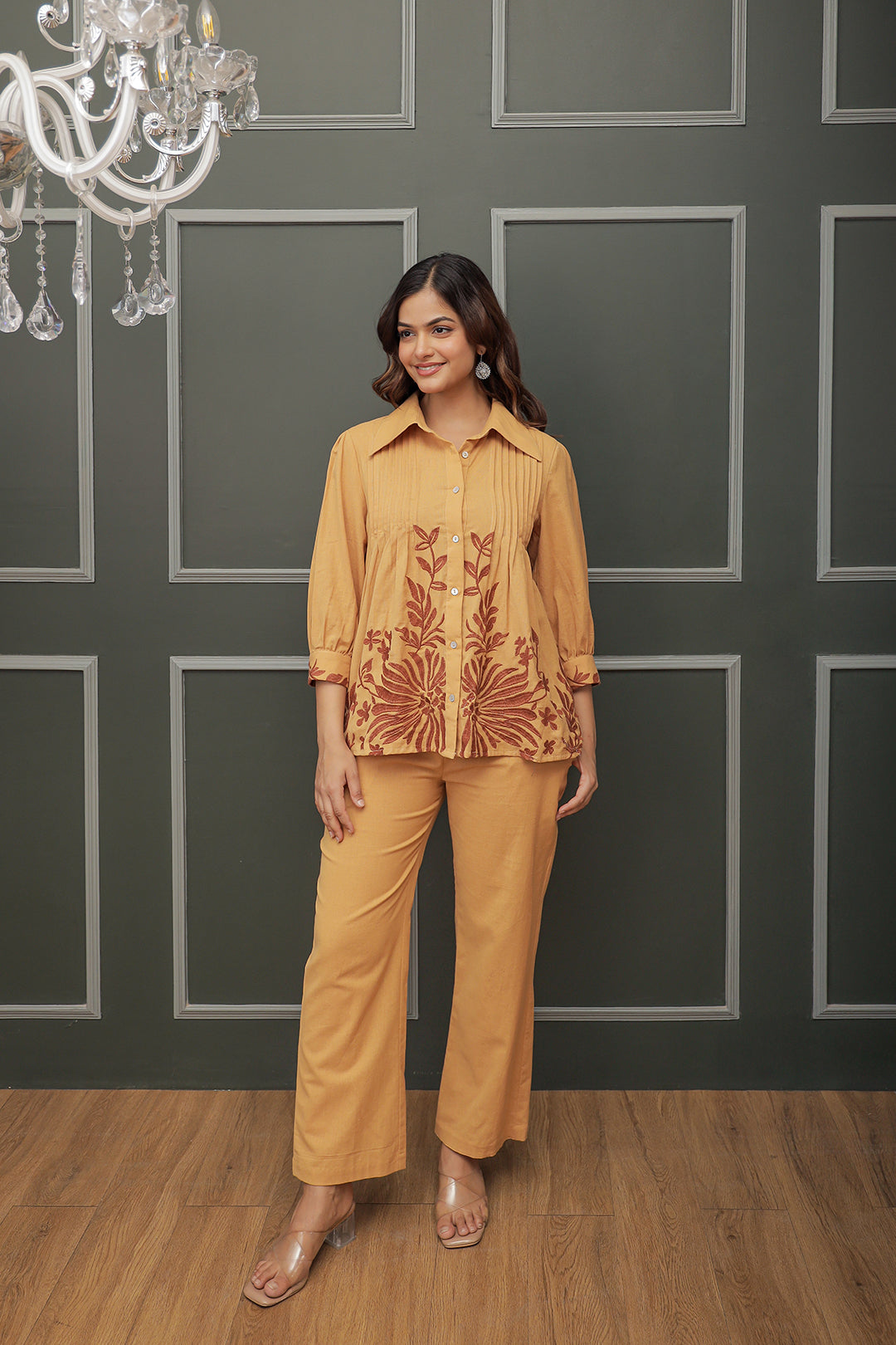 Stetson -02 Mustard  Embroidery Co-ord set