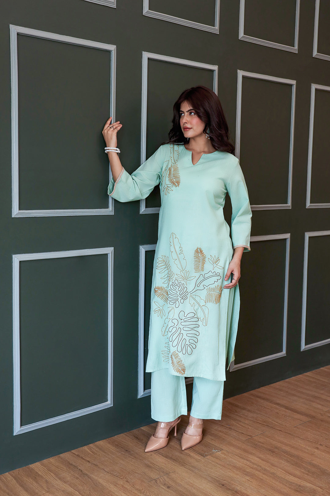 Laila Sage Green Embroidery Kurta Set