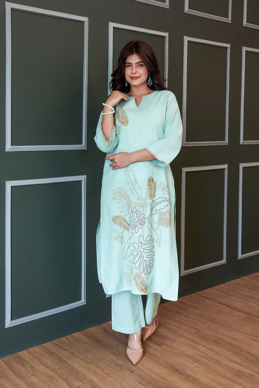 Laila Sage Green Embroidery Kurta Set