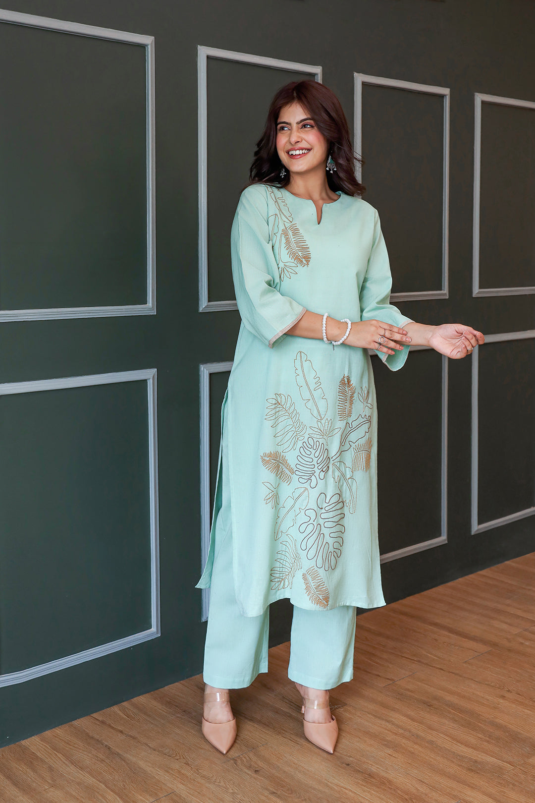 Laila Sage Green Embroidery Kurta Set