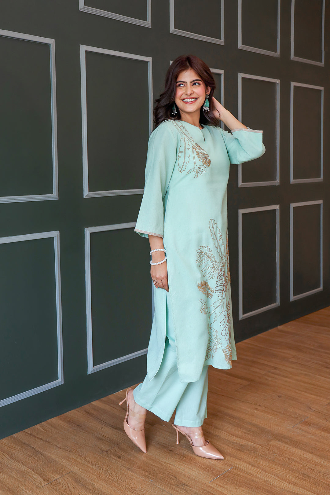 Laila Sage Green Embroidery Kurta Set