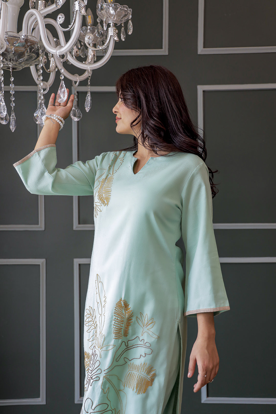 Laila Sage Green Embroidery Kurta Set