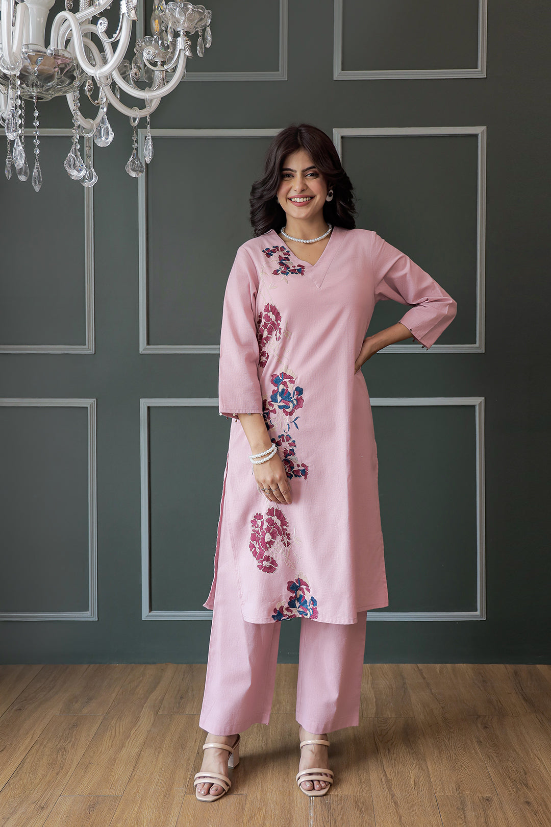 Nola Pink Embroidery Kurta set