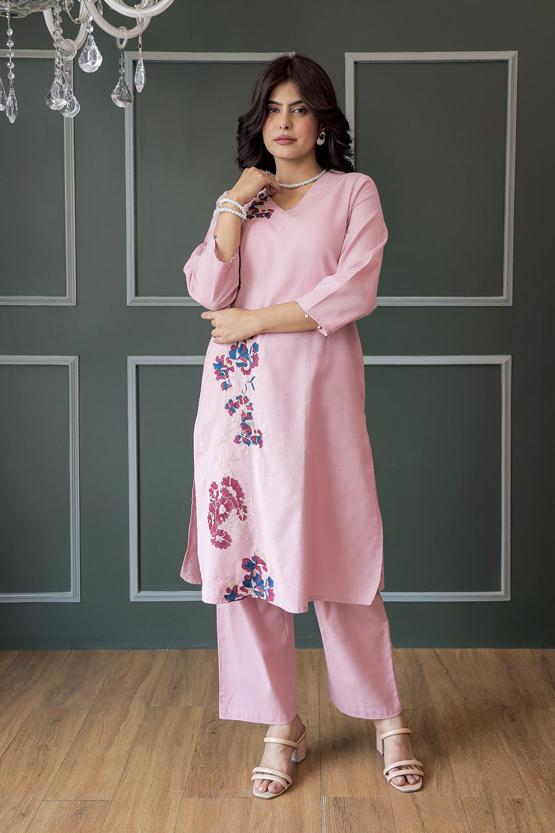 Nola Pink Embroidery Kurta set