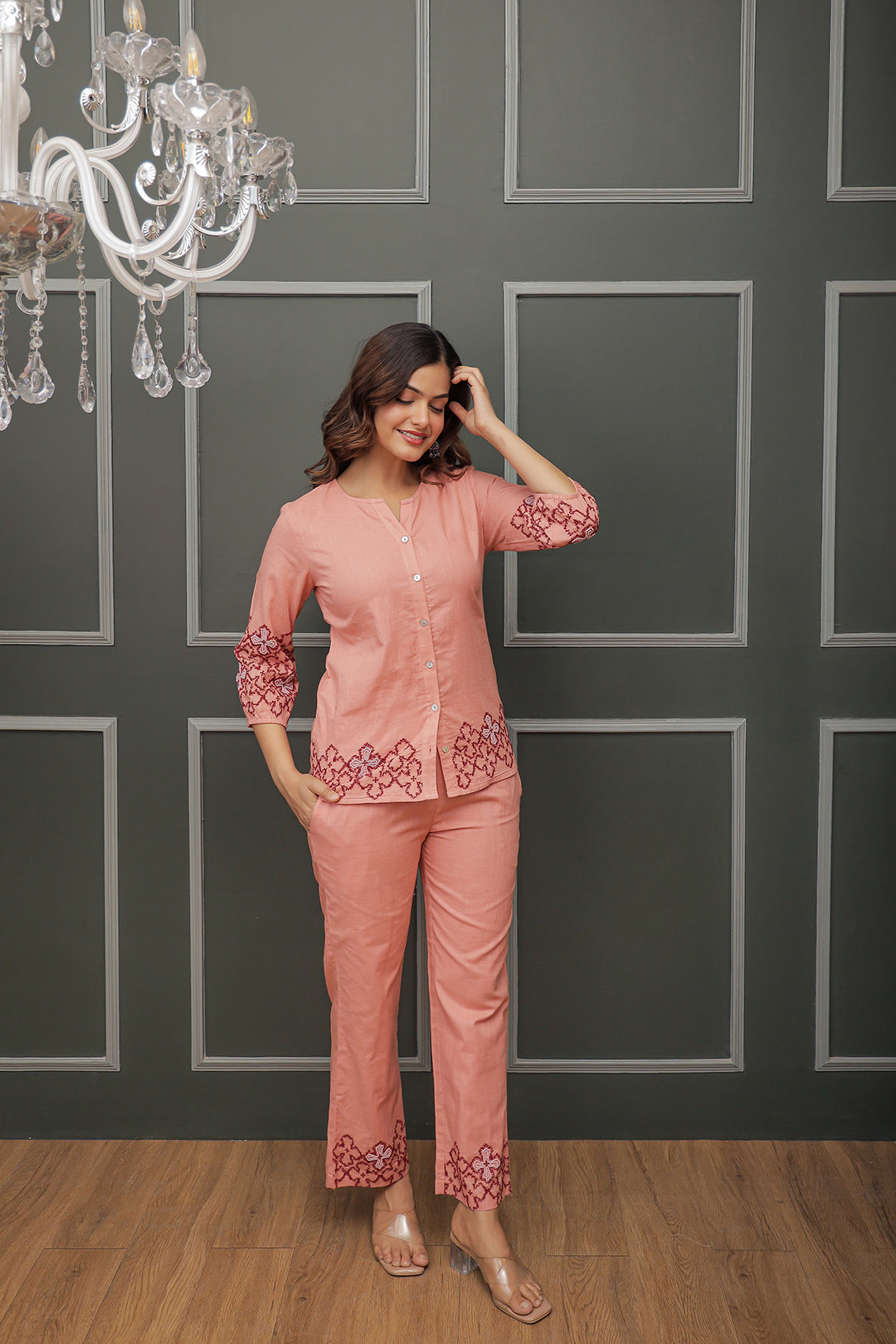Megha Pink Embroidery Co-ord set