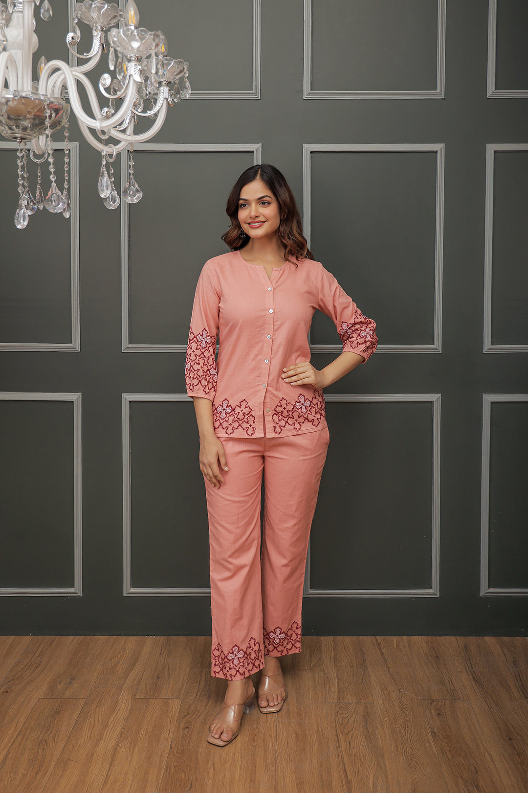Megha Pink Embroidery Co-ord set