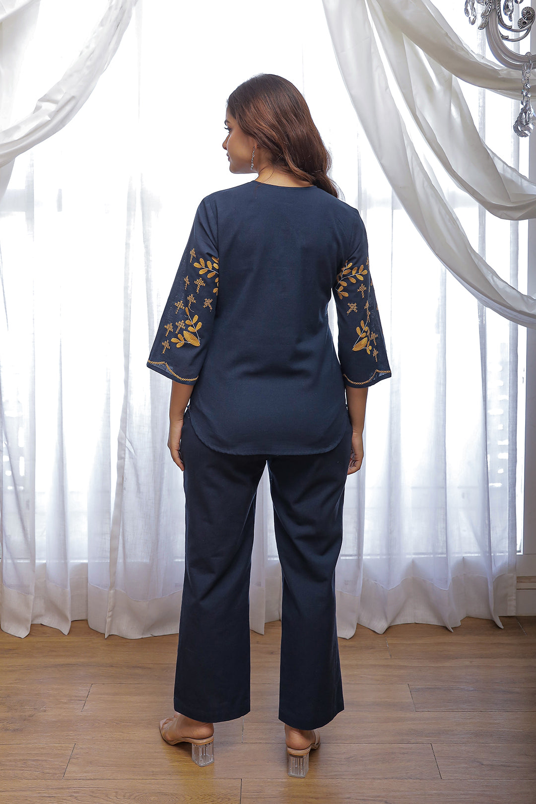 Liva Blue Embroidery Co-ord set