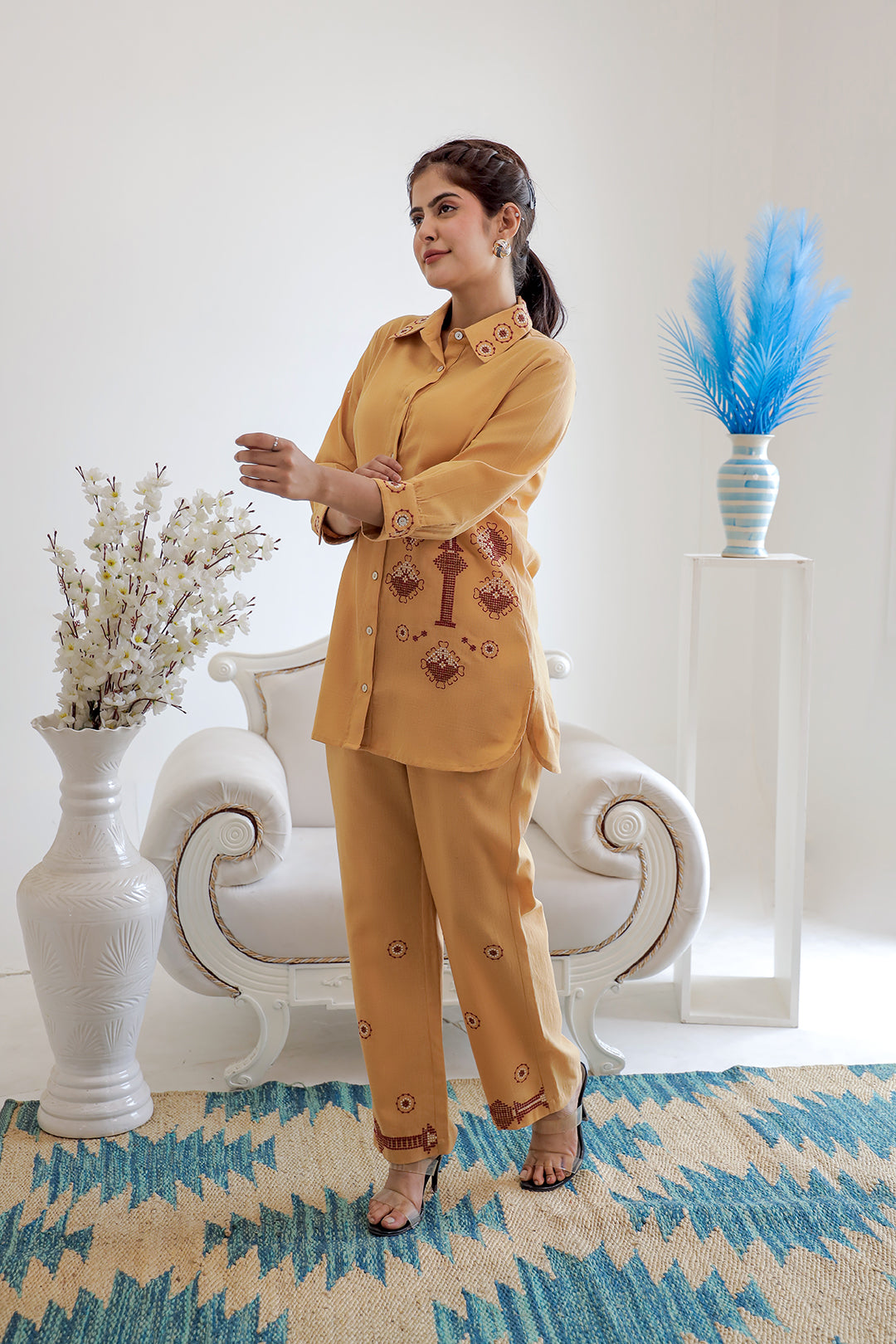 Kabir Rust Embroidery Kurta Set