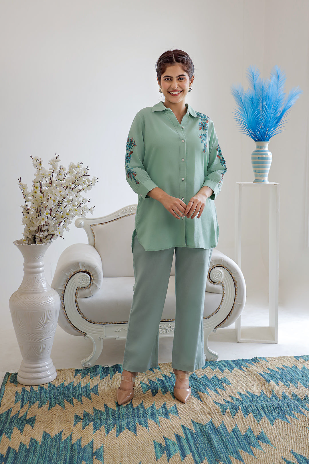 Kabir Green Embroidery Kurta Set
