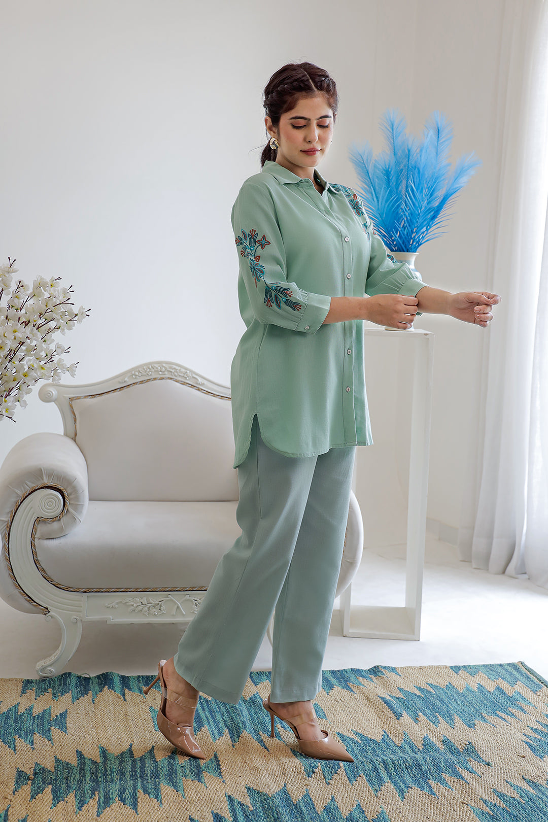 Kabir Green Embroidery Kurta Set