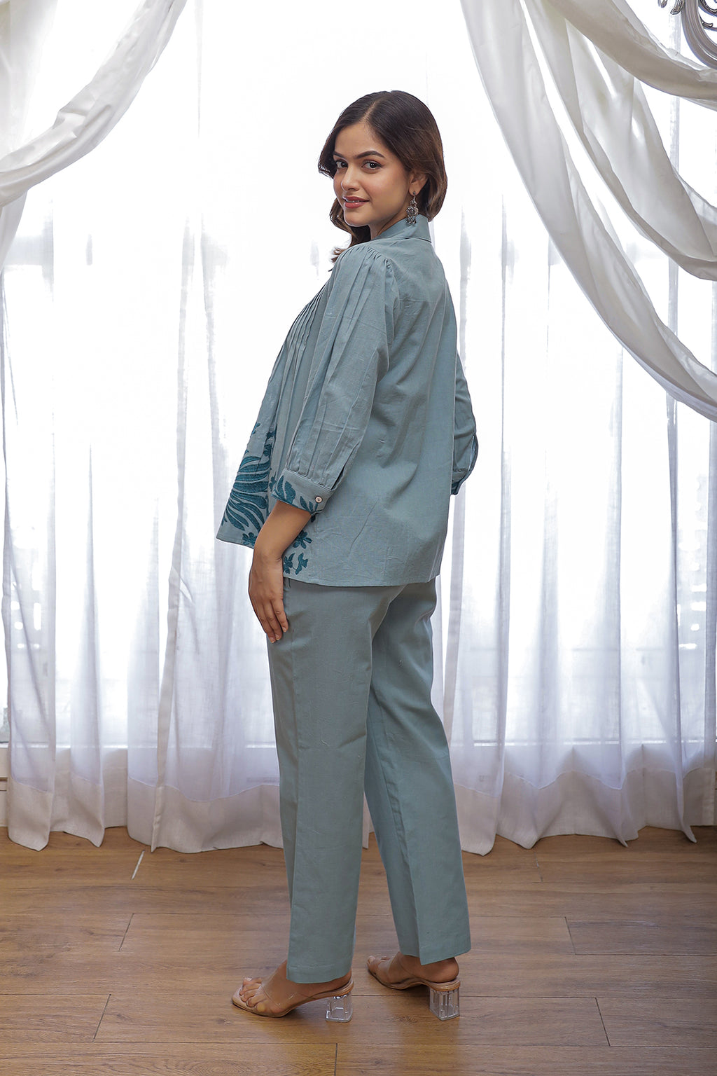 Stetson -02 Blue  Embroidery Co-ord set