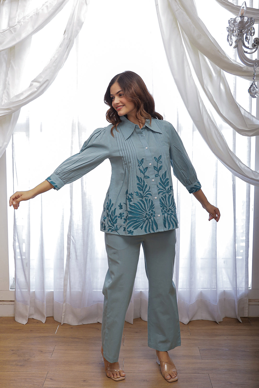 Stetson -02 Blue  Embroidery Co-ord set